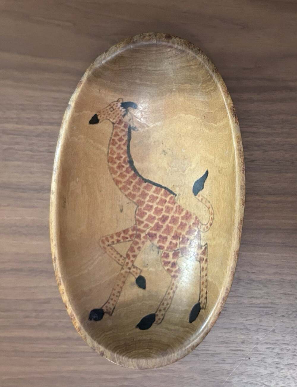 Kenyan Rosewood Giraffe 8" Bowl Safari Trinket Dish Painted Wood Handcrafted